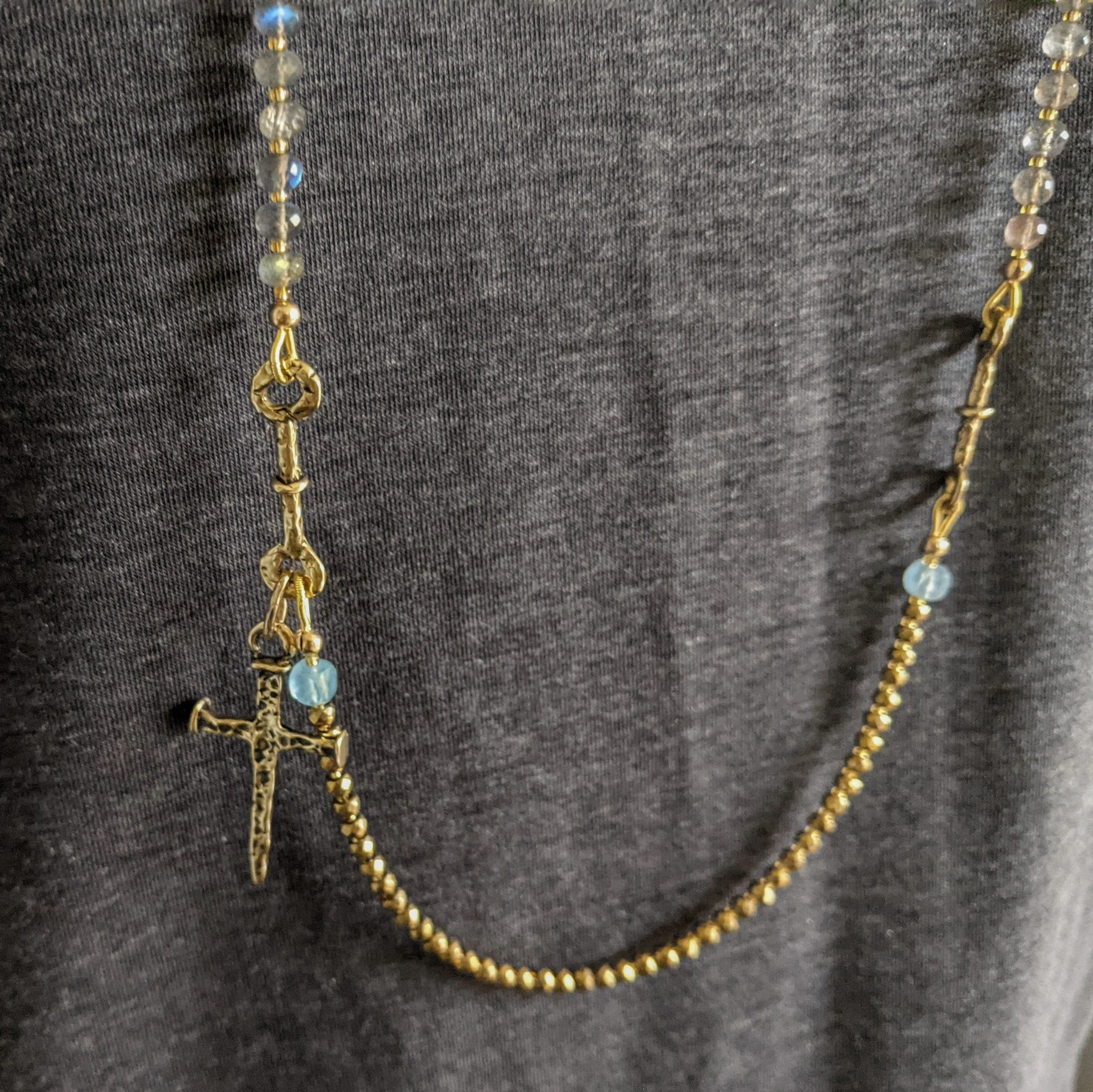 Long Labradorite & Gold Hematite Necklace