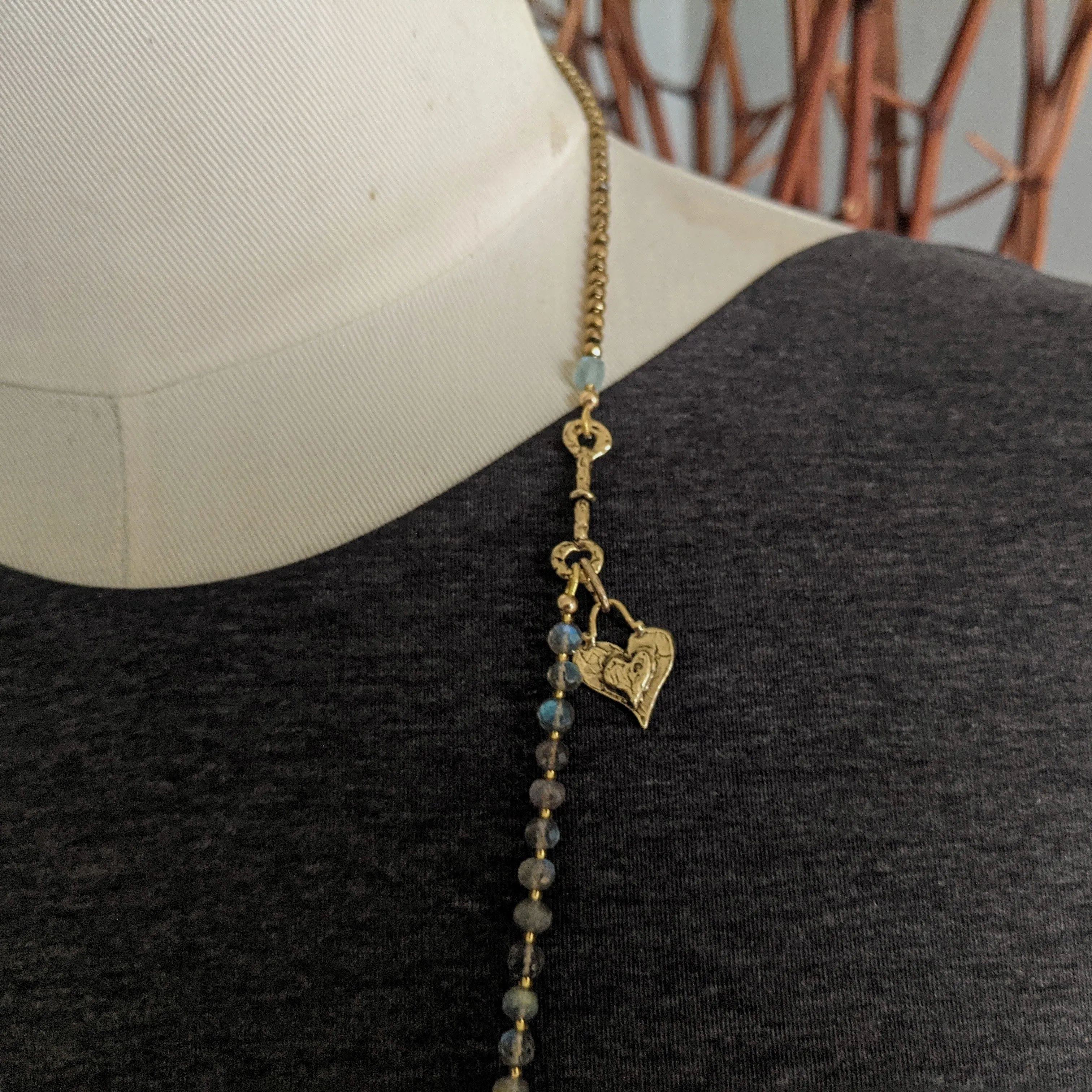 Long Labradorite & Gold Hematite Necklace