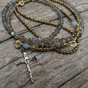 Long Labradorite & Gold Hematite Necklace