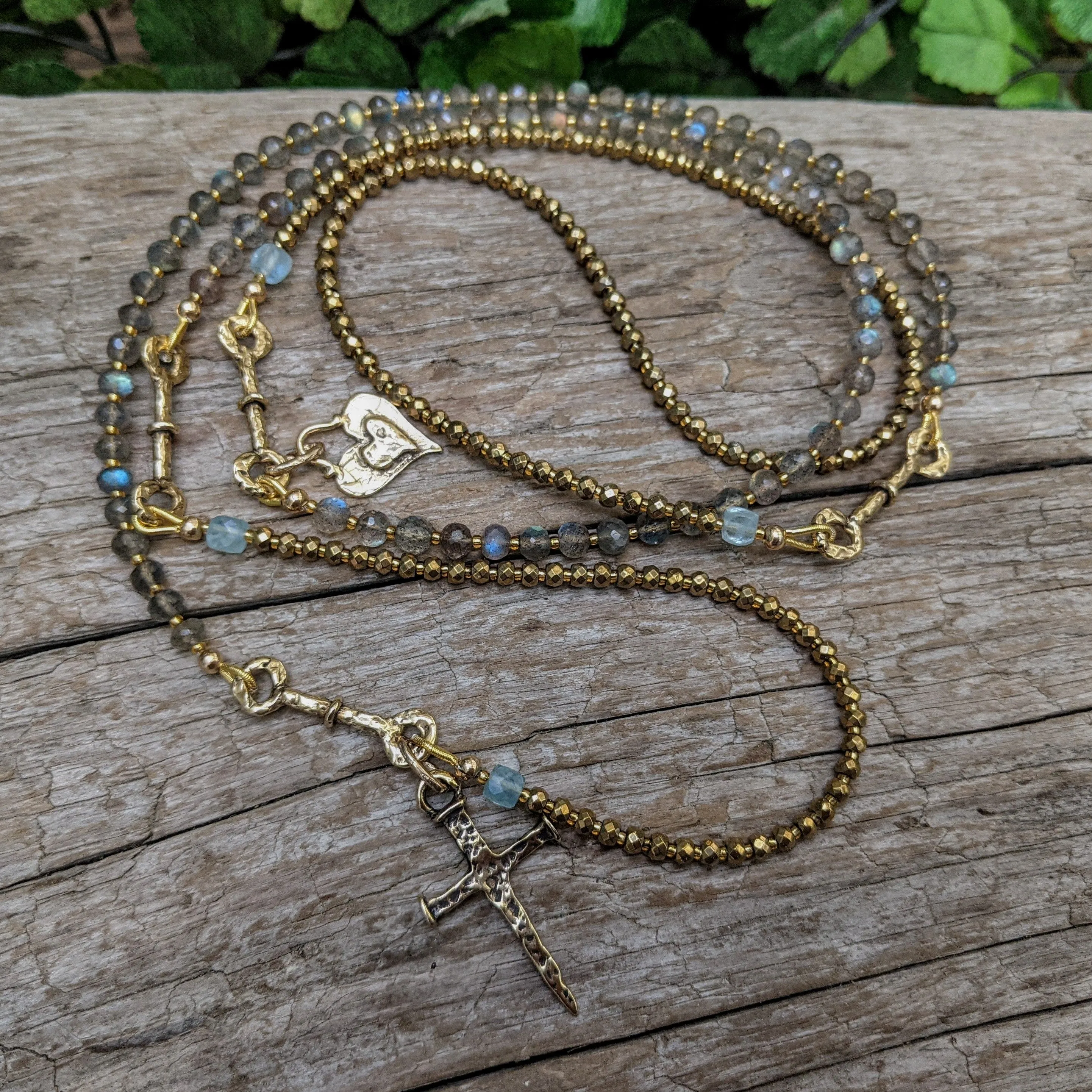 Long Labradorite & Gold Hematite Necklace