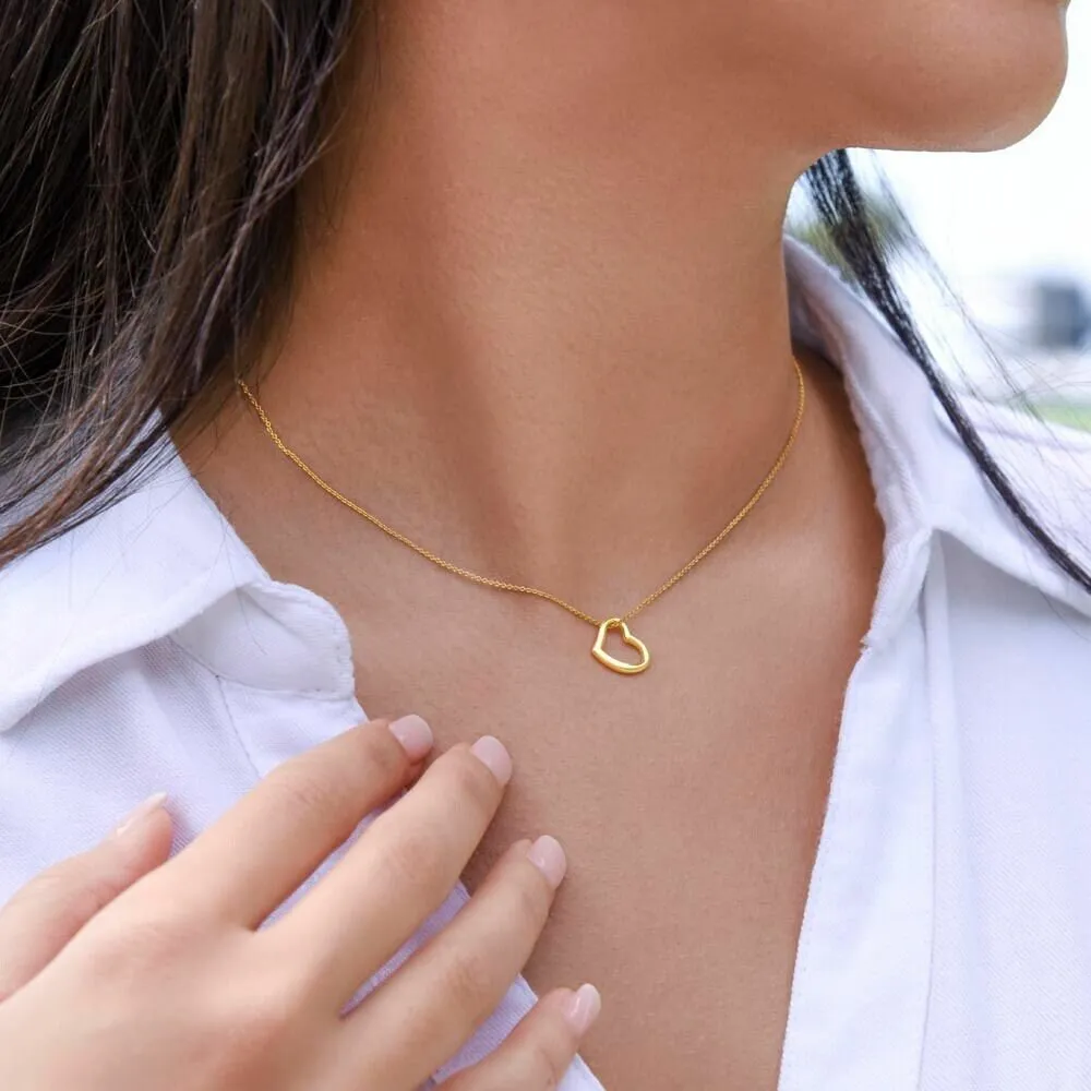 Minimalist Daughter Gold Necklace, Classical Open Heart, Delicate Heart Necklace for Girl, Daughter Daring Retro Card Pendant Jewelry