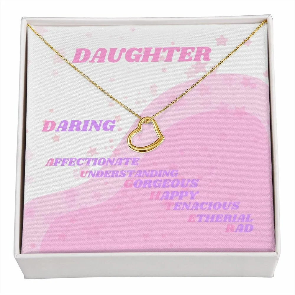 Minimalist Daughter Gold Necklace, Classical Open Heart, Delicate Heart Necklace for Girl, Daughter Daring Retro Card Pendant Jewelry