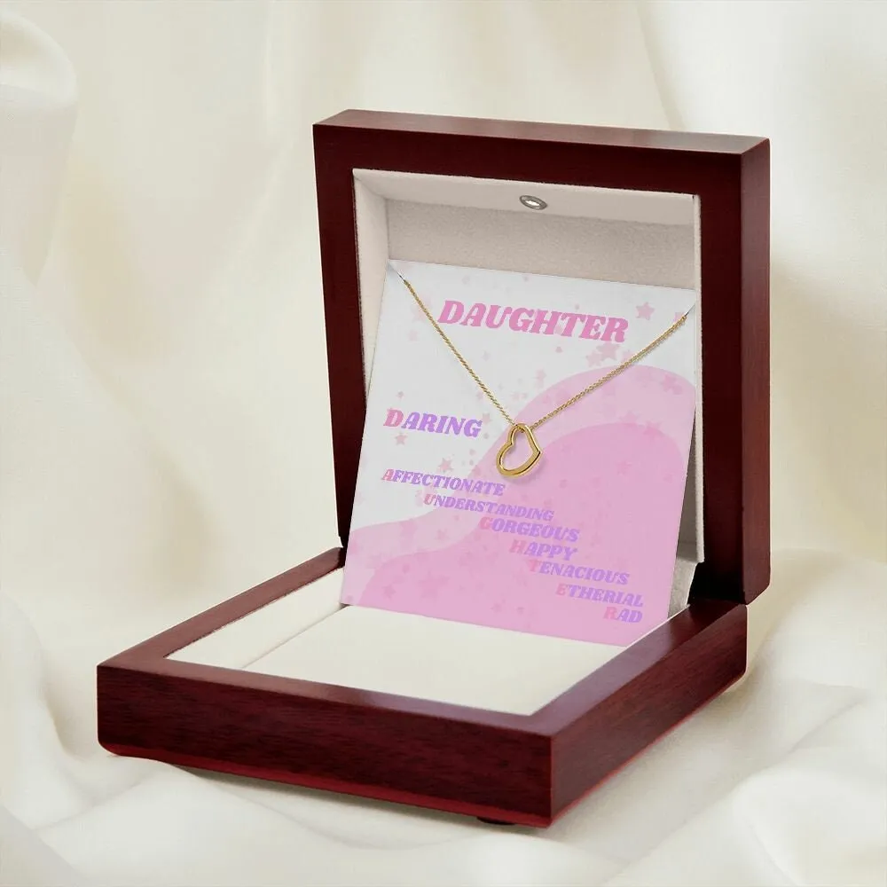 Minimalist Daughter Gold Necklace, Classical Open Heart, Delicate Heart Necklace for Girl, Daughter Daring Retro Card Pendant Jewelry