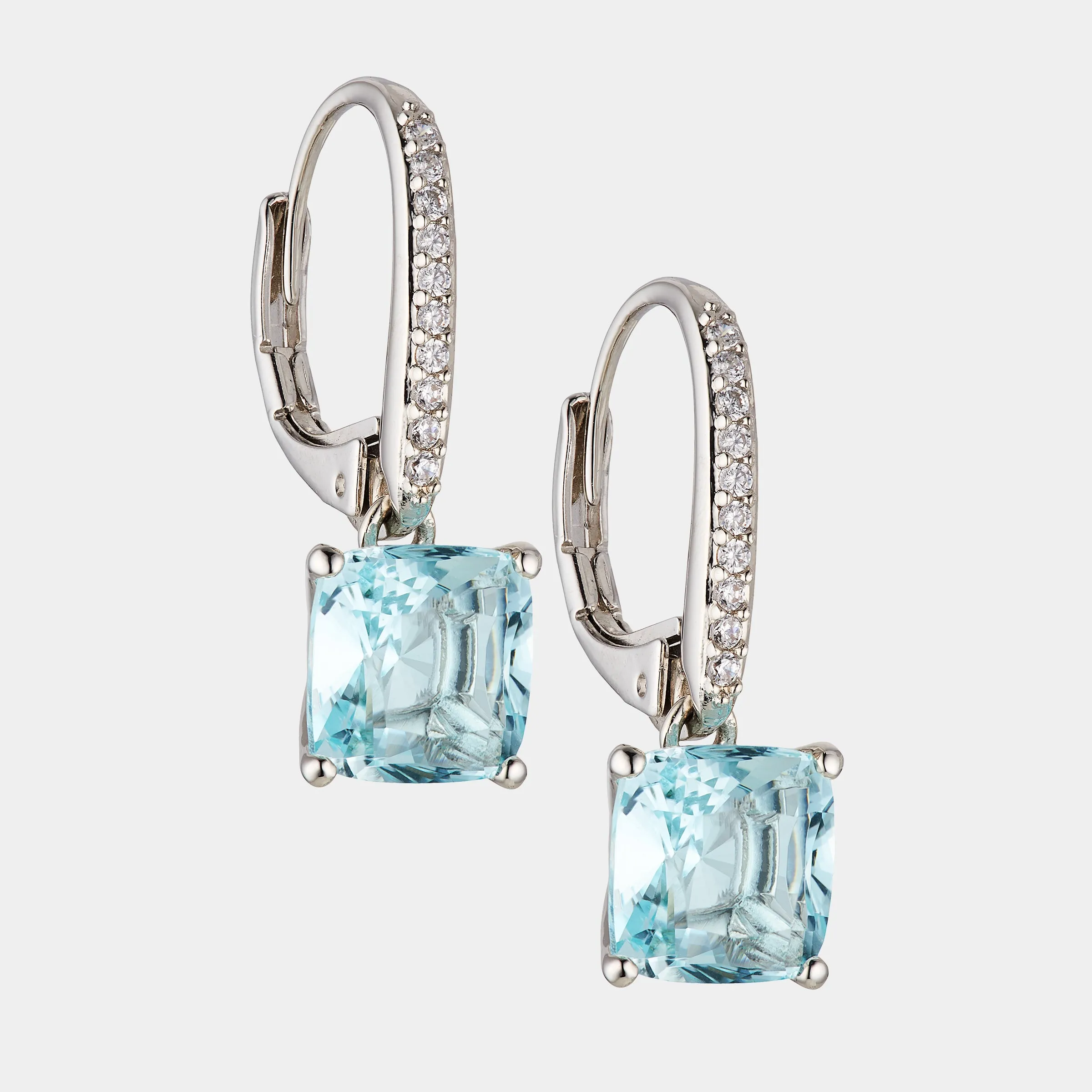 MODERN LOVE CUSHION CUT AQUA DROP EARRINGS