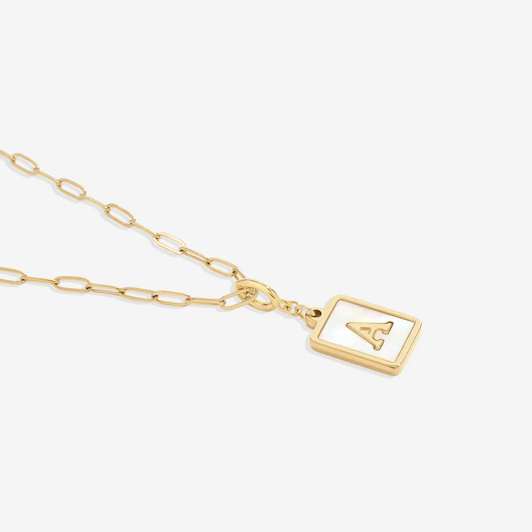Mother of Pearl Initial Card Necklace | Paperclip Chain