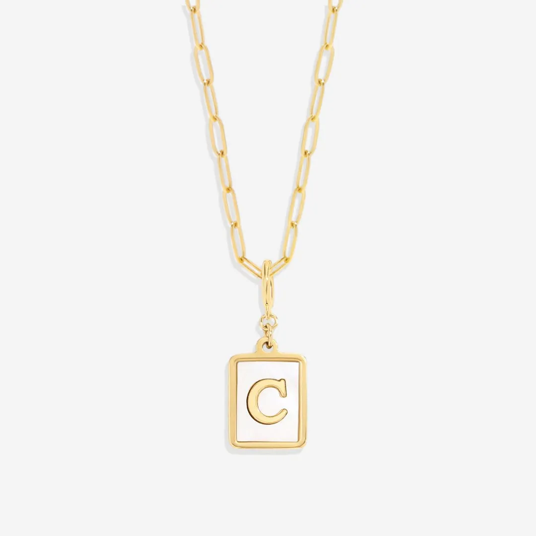 Mother of Pearl Initial Card Necklace | Paperclip Chain
