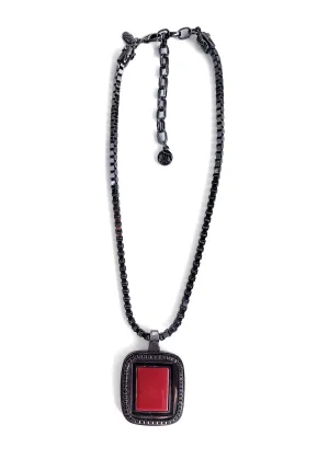 Myka - Ruthenium Rectangle Drop Necklace
