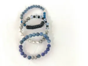 Natural stone and mixed crystal and wood 3 stretch bracelet set