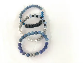 Natural stone and mixed crystal and wood 3 stretch bracelet set