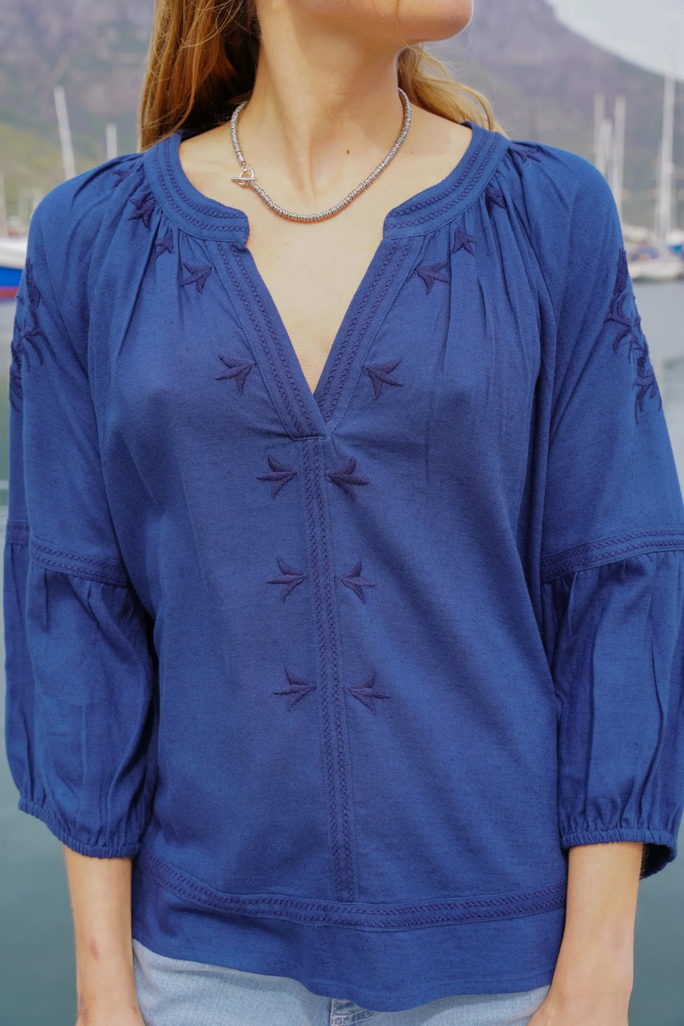 Navy Embroidered Blouse