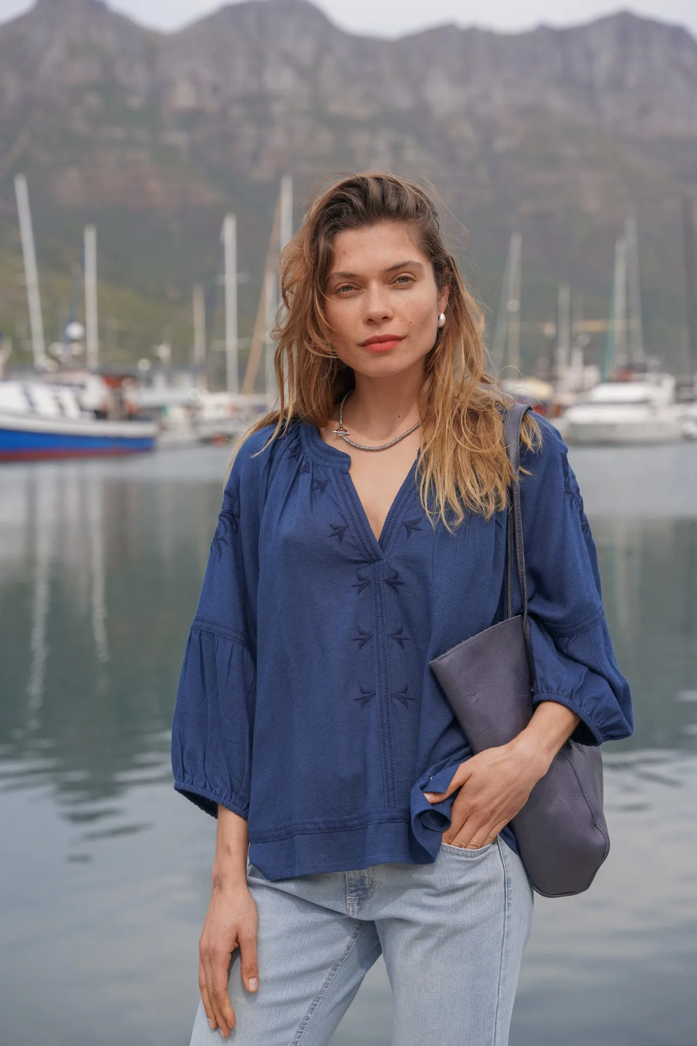 Navy Embroidered Blouse