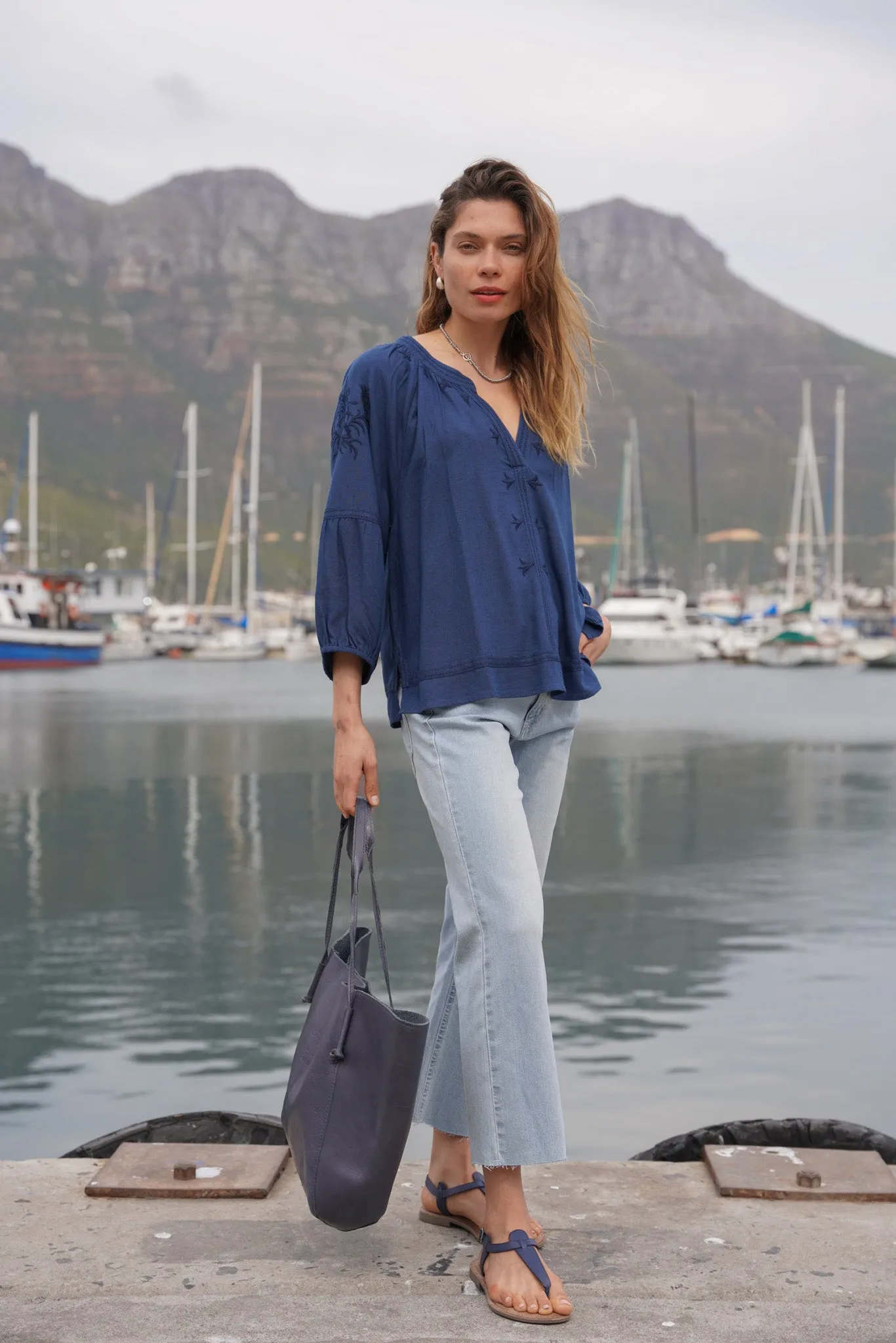 Navy Embroidered Blouse