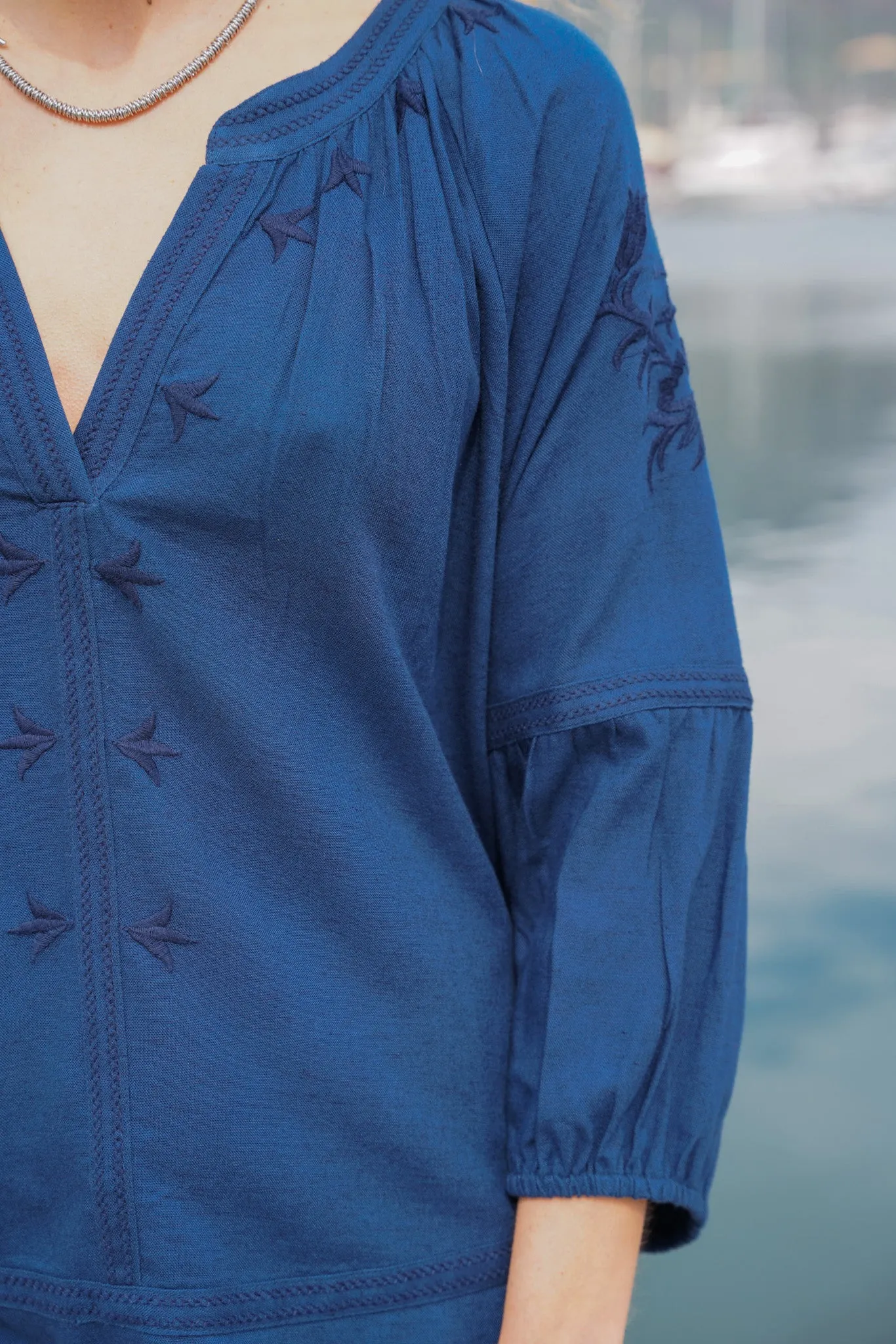 Navy Embroidered Blouse