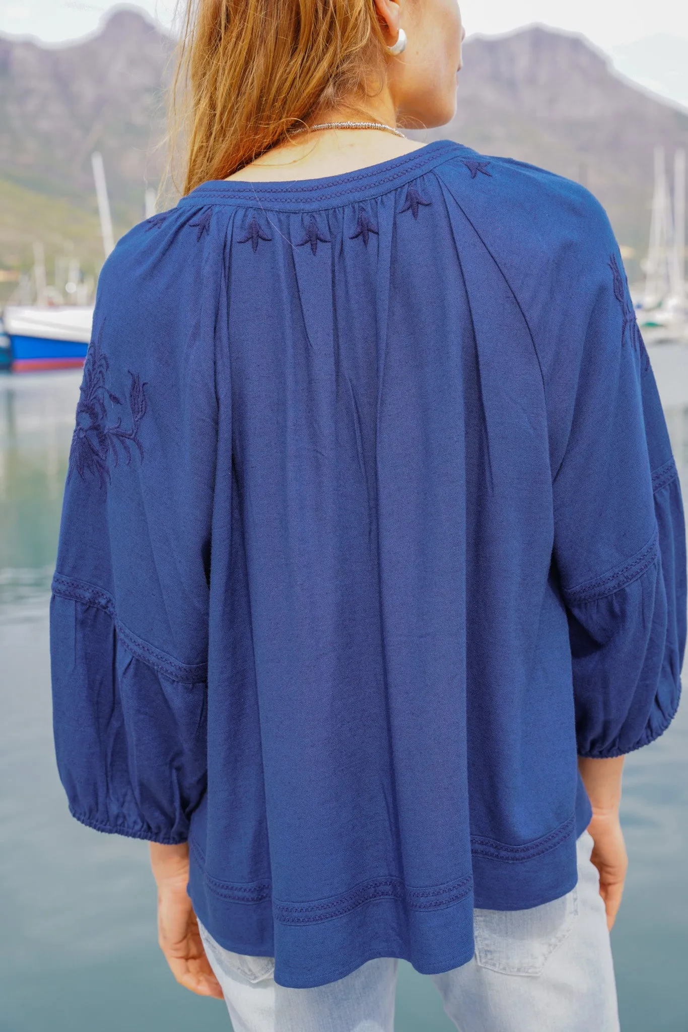 Navy Embroidered Blouse