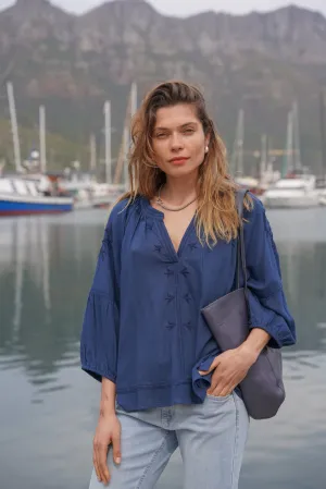 Navy Embroidered Blouse