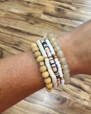 Neutral Stack Clay, Glass, & Wood Bracelets