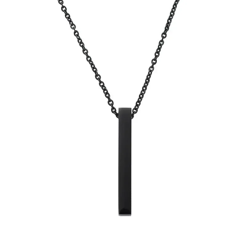 New Black Color Pillar Necklace for Men Women Trendy Simple Stainless Steel Chain 3D Bar Necklaces Party Jewelry Couple Gifts