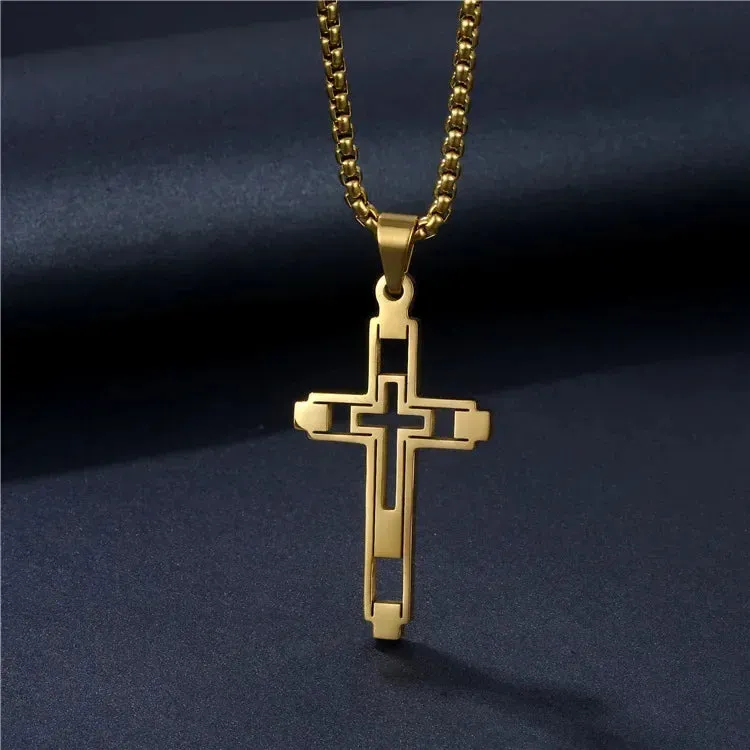 New Black Color Pillar Necklace for Men Women Trendy Simple Stainless Steel Chain 3D Bar Necklaces Party Jewelry Couple Gifts