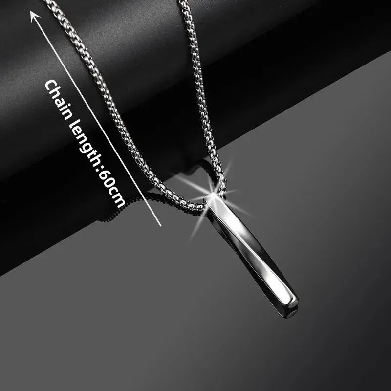 New Black Color Pillar Necklace for Men Women Trendy Simple Stainless Steel Chain 3D Bar Necklaces Party Jewelry Couple Gifts