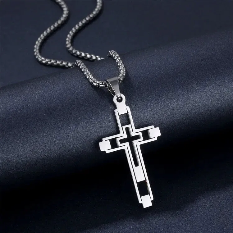 New Black Color Pillar Necklace for Men Women Trendy Simple Stainless Steel Chain 3D Bar Necklaces Party Jewelry Couple Gifts