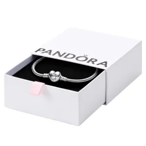 PANDORA Moments Heart Clasp Snake Chain Bracelet - Sterling Silver Charm Bracelet - Compatible Moments Charms - Sterling Silver - Comes with Gift Box - 7.1"