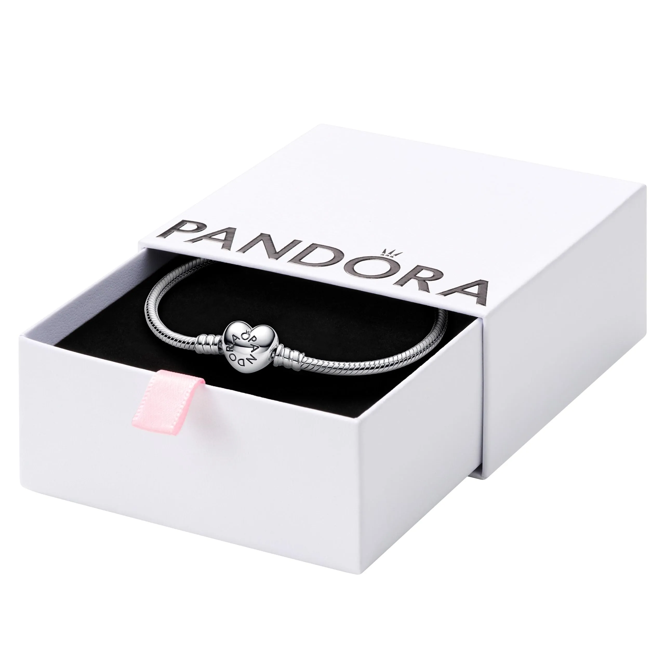 PANDORA Moments Heart Clasp Snake Chain Bracelet - Sterling Silver Charm Bracelet - Compatible Moments Charms - Sterling Silver - Comes with Gift Box - 7.1"