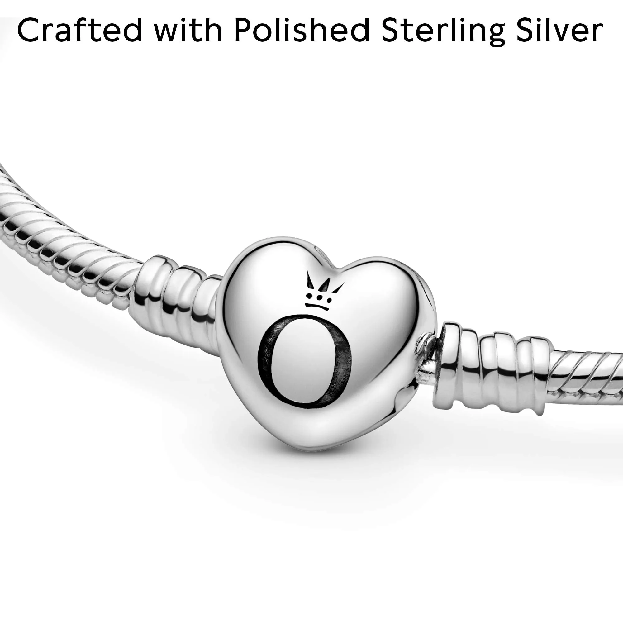 PANDORA Moments Heart Clasp Snake Chain Bracelet - Sterling Silver Charm Bracelet - Compatible Moments Charms - Sterling Silver - Comes with Gift Box - 7.1"