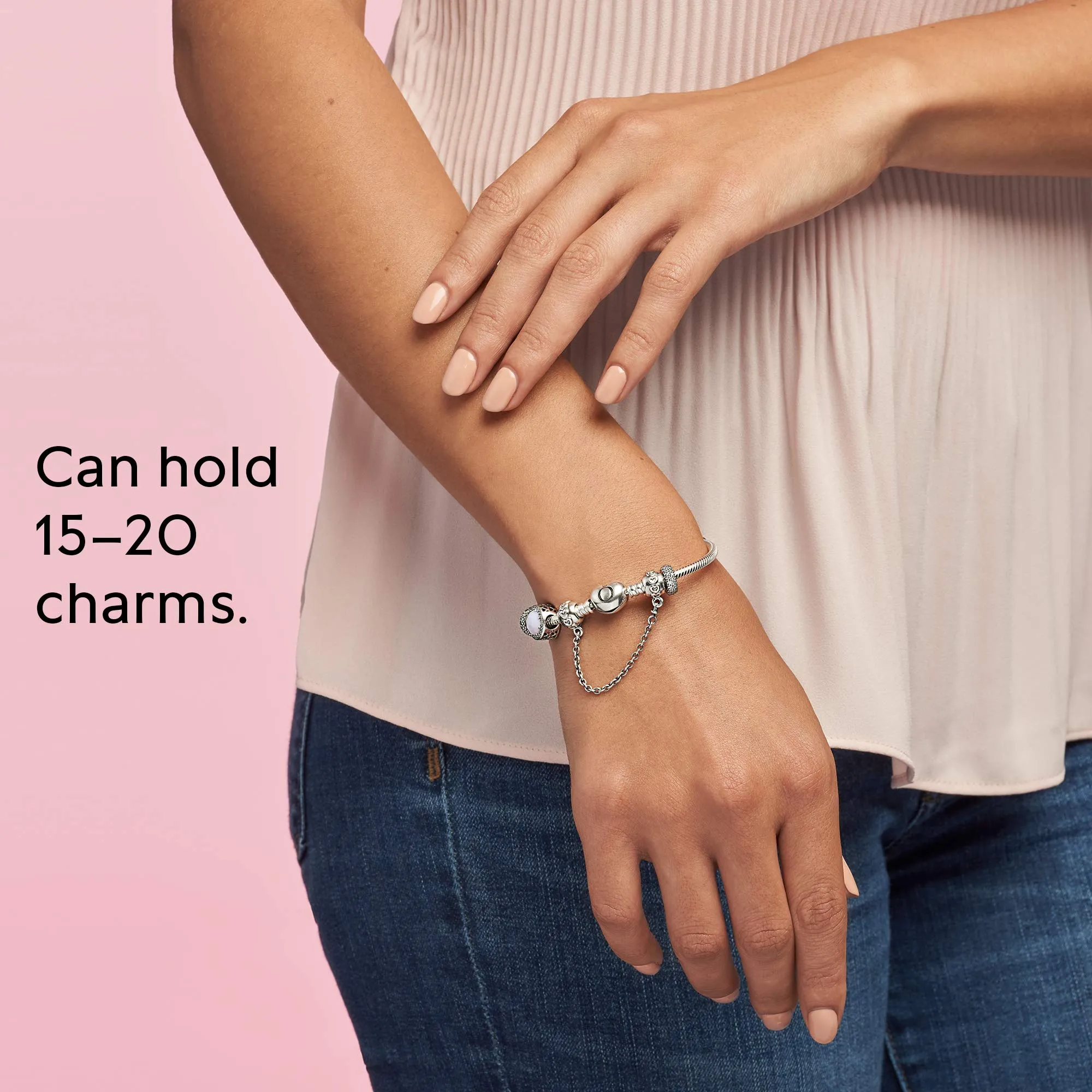 PANDORA Moments Heart Clasp Snake Chain Bracelet - Sterling Silver Charm Bracelet - Compatible Moments Charms - Sterling Silver - Comes with Gift Box - 7.1"