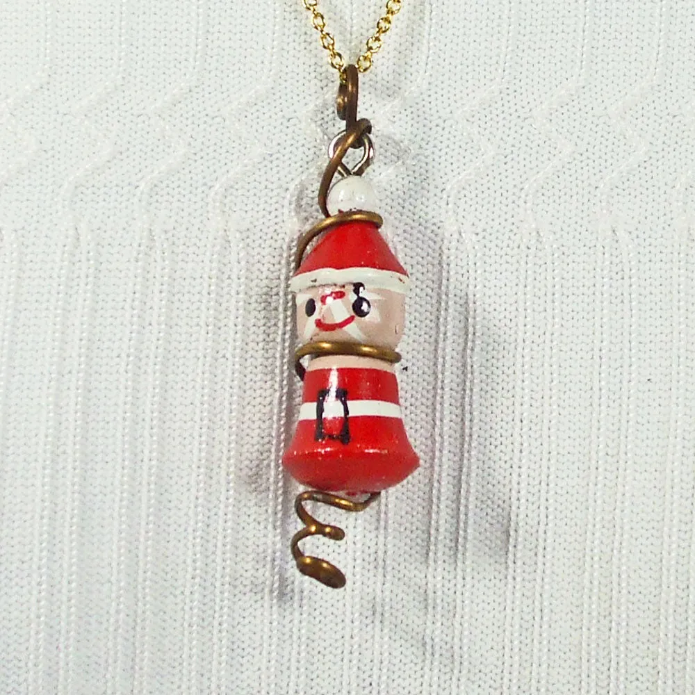 Panyin, Christmas Santa, Wood Doll Charm, Pendant, Necklace