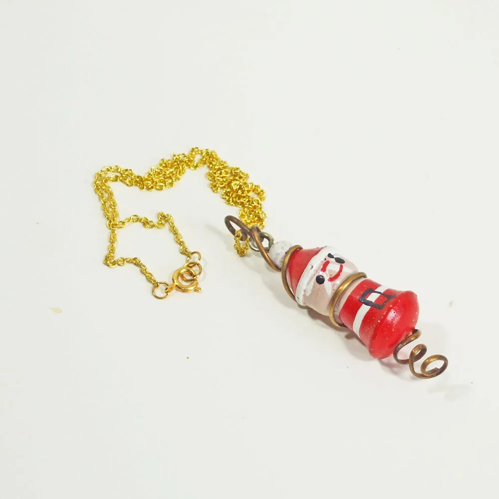 Panyin, Christmas Santa, Wood Doll Charm, Pendant, Necklace
