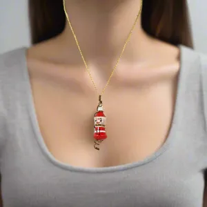 Panyin, Christmas Santa, Wood Doll Charm, Pendant, Necklace