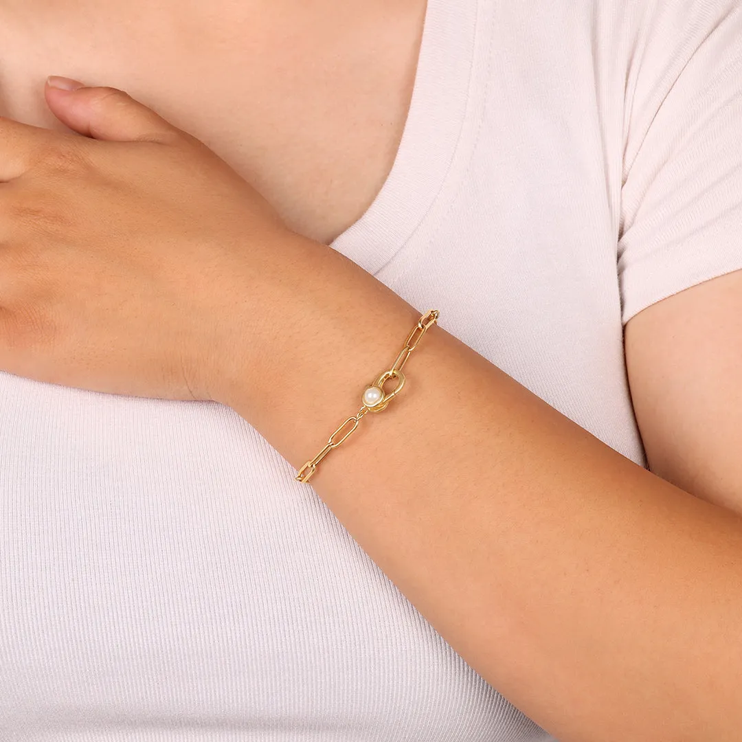 Paperclip Bracelet with Pearl Accent