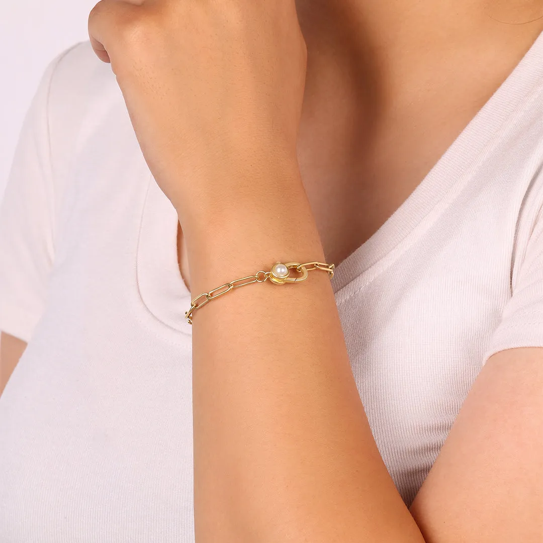 Paperclip Bracelet with Pearl Accent