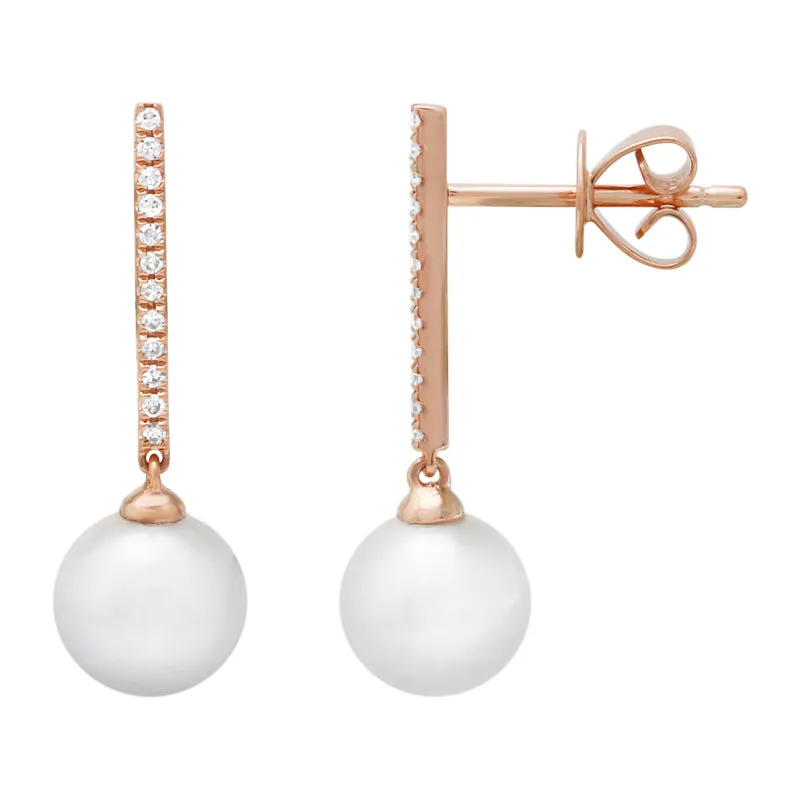 Pearl Dangle Bar Drop Stud Earrings