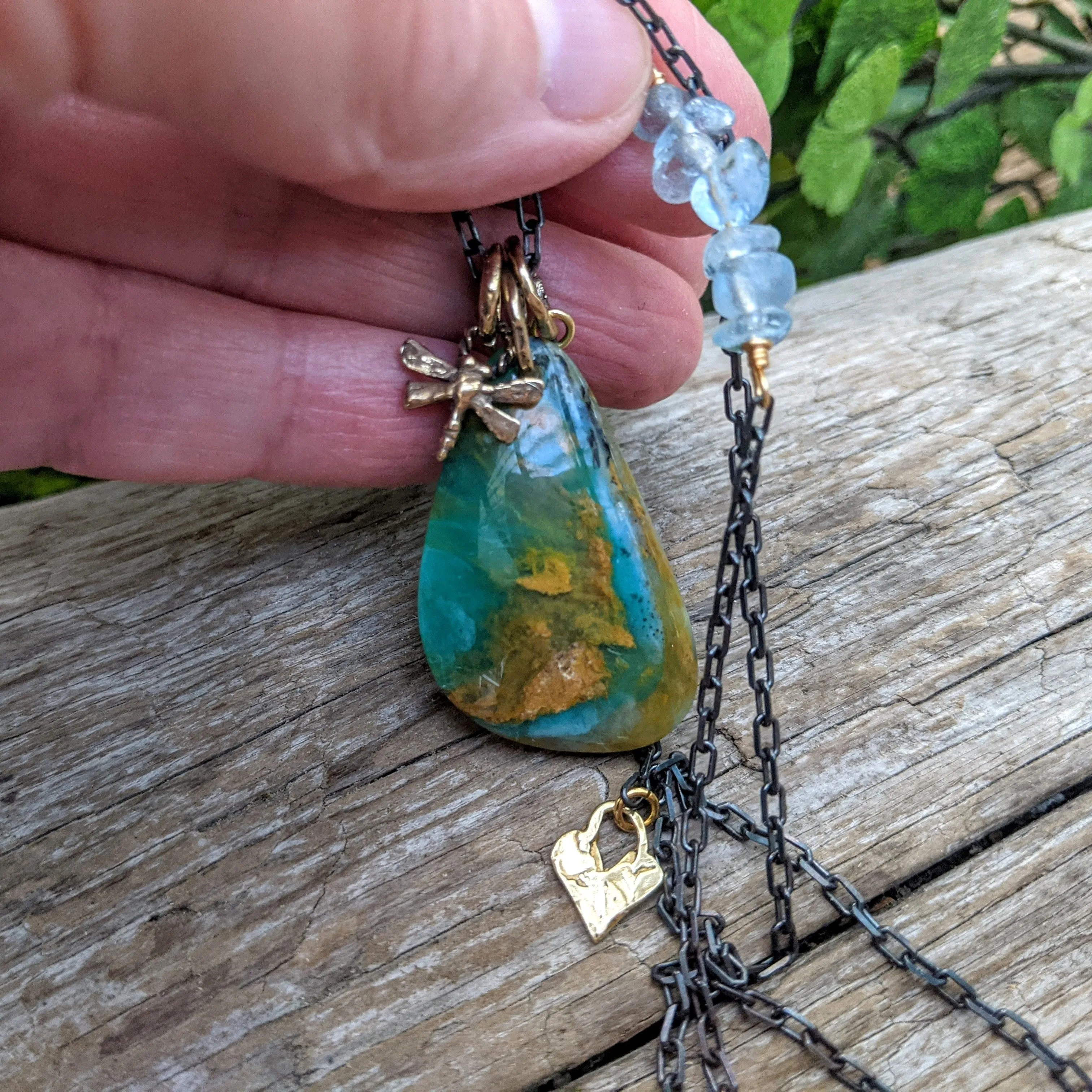 Peruvian Blue Opal Artisan Necklace,