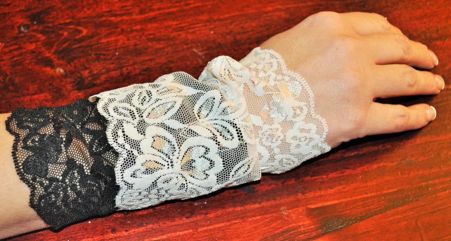 Pick any two (2), Stretchy Lace Wrist Cuff/bracelet Fashion accessory. Women Teens Tattoo Cover Up Cuff Pick your color choice