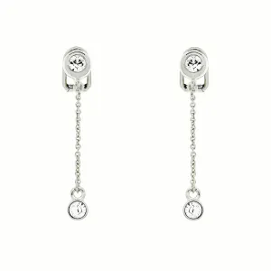 Platinum & Crystal Chain Drop Clip Earrings