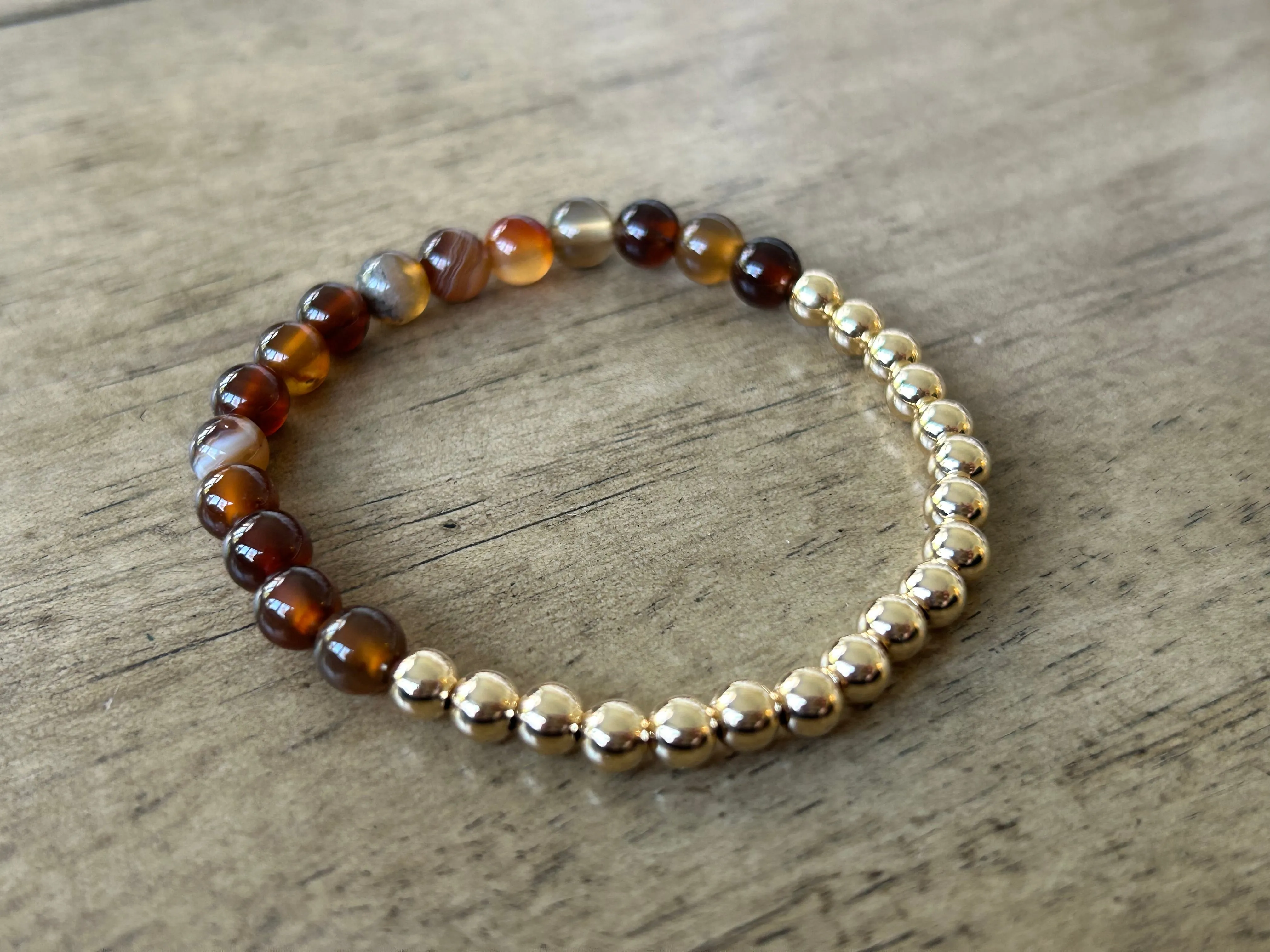 Quinn Coffee Striped Agate 14kt Gold Filled 6mm Bracelet