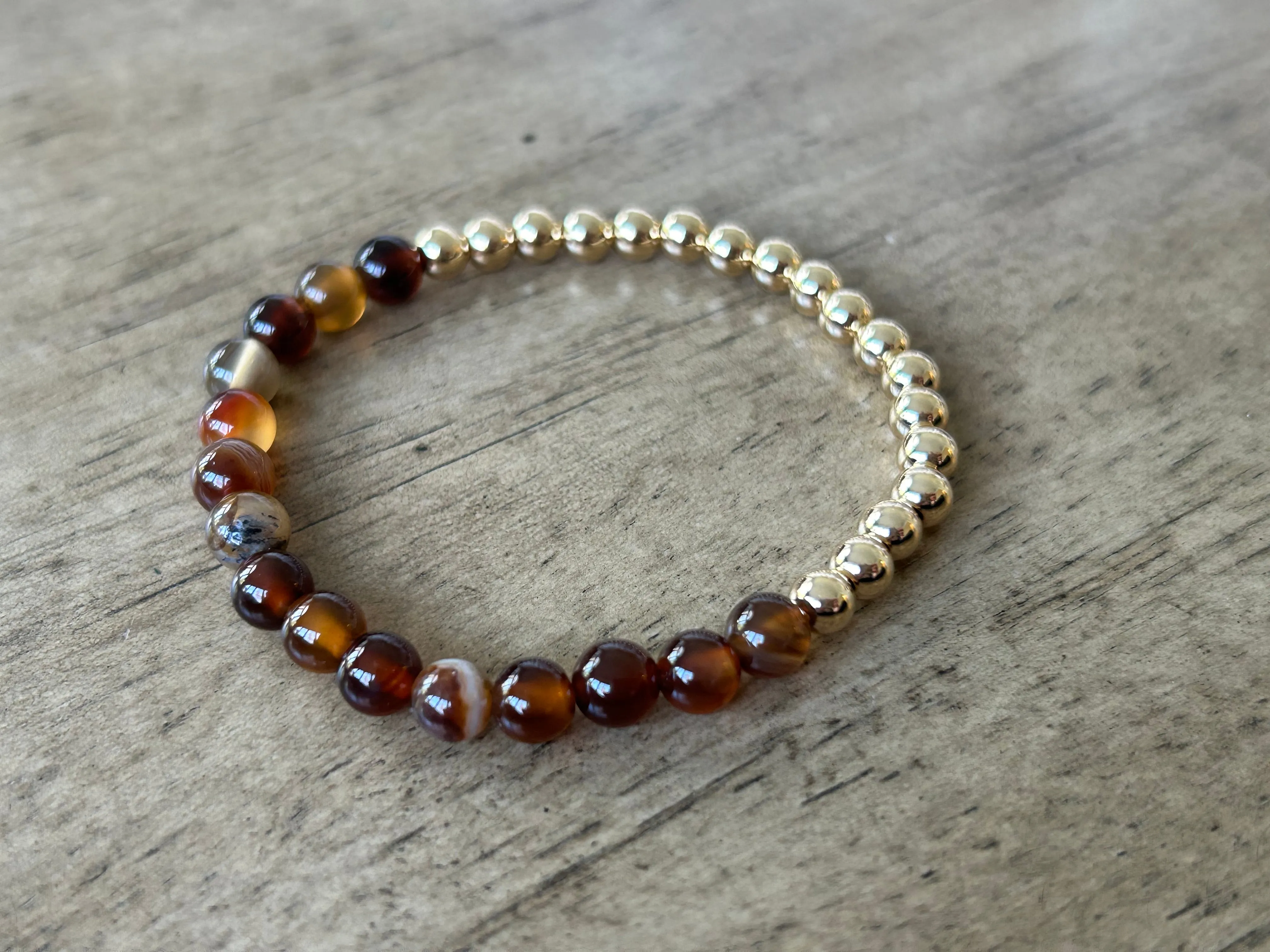 Quinn Coffee Striped Agate 14kt Gold Filled 6mm Bracelet