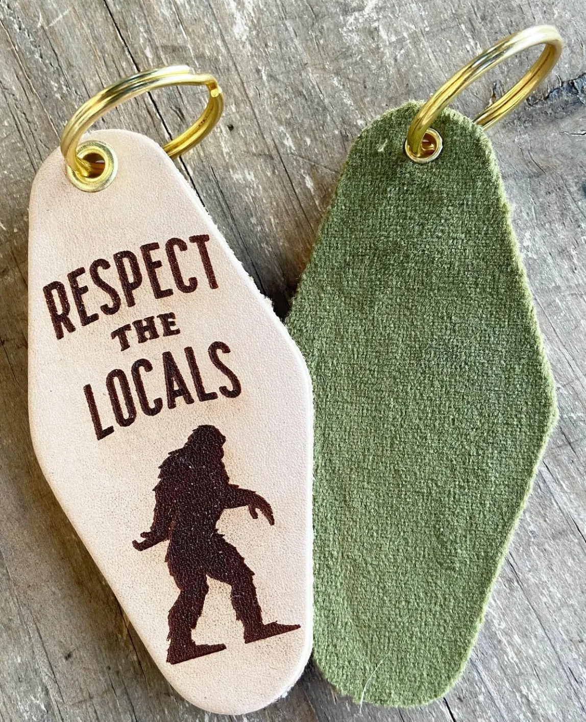 RESPECT THE LOCALS: BIGFOOT/SASQUATCH Leather & Velvet Keychain