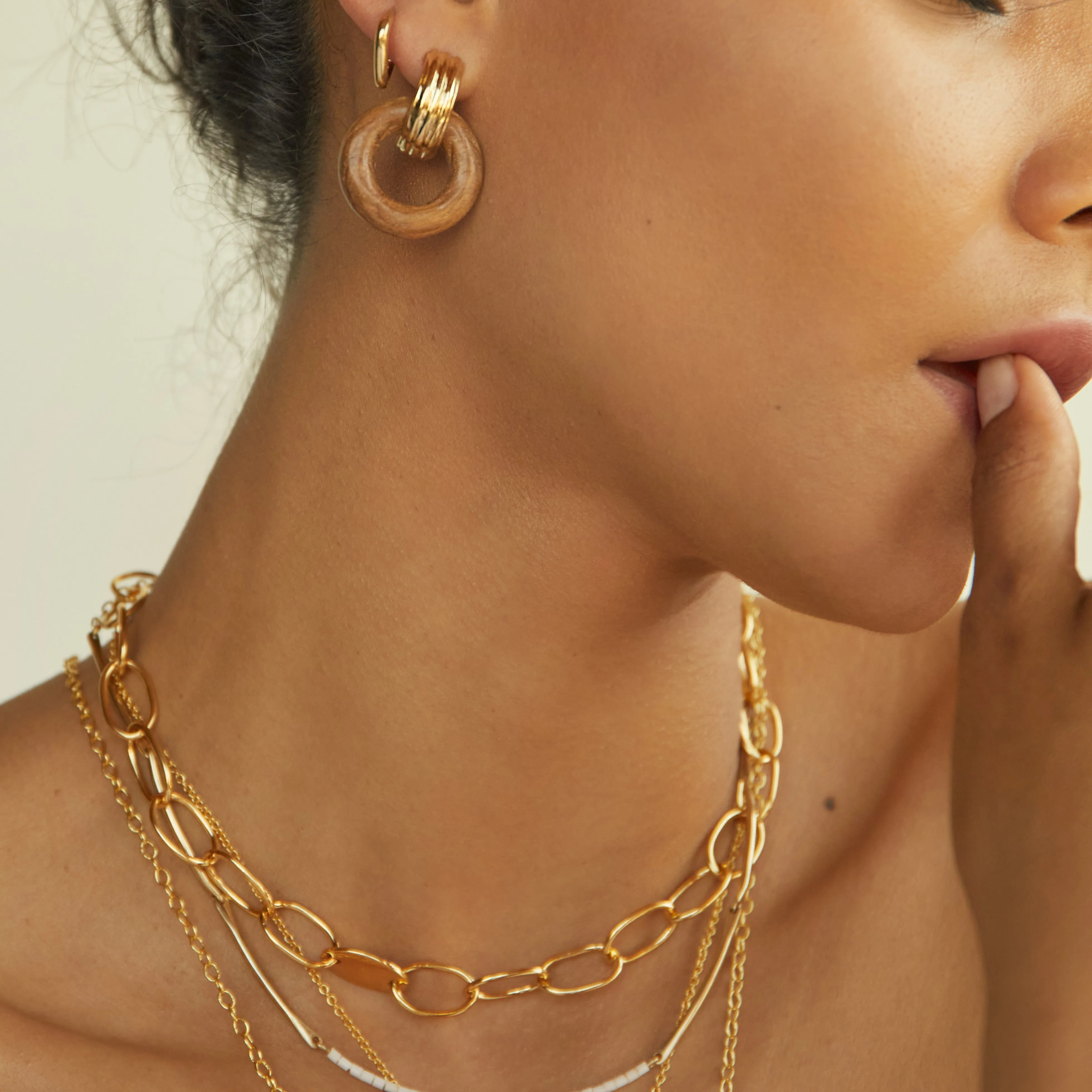 Shujaa Wood Link Stud Earring