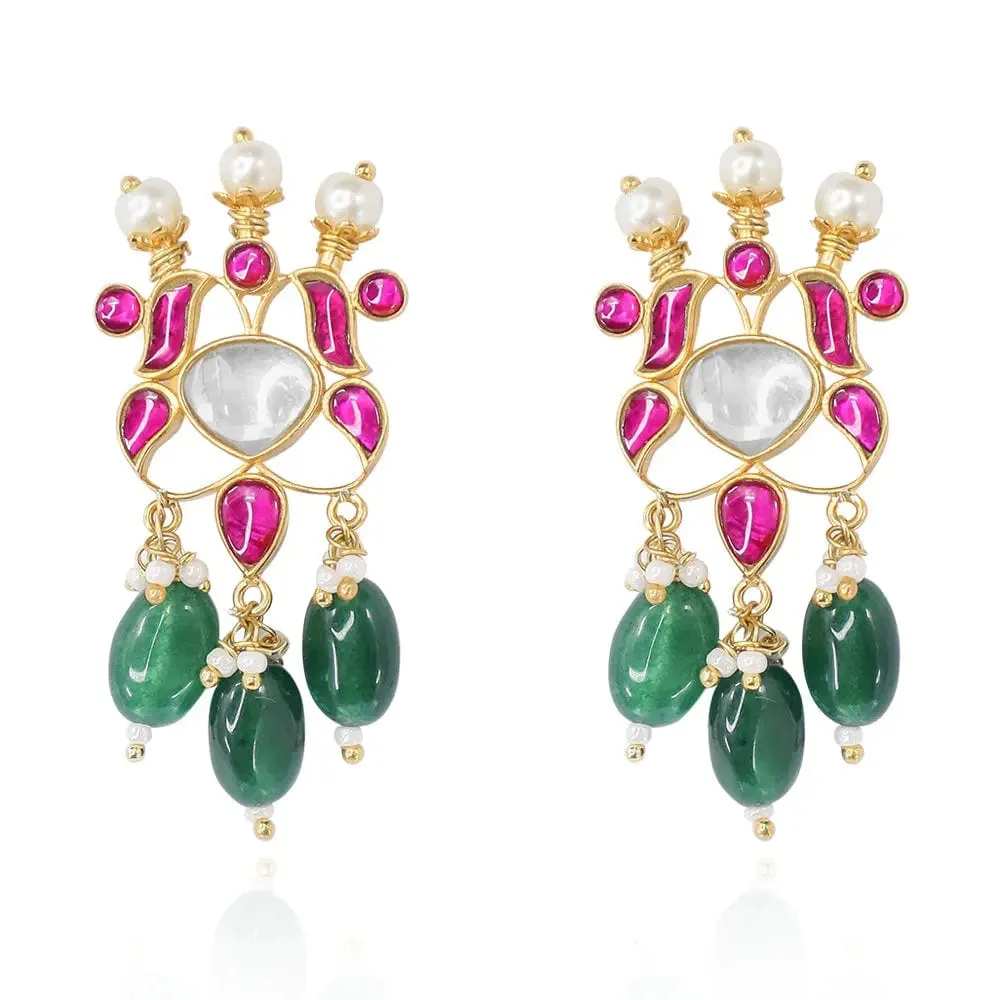 Silver 92.5 Kundan Stone Silver Earrings