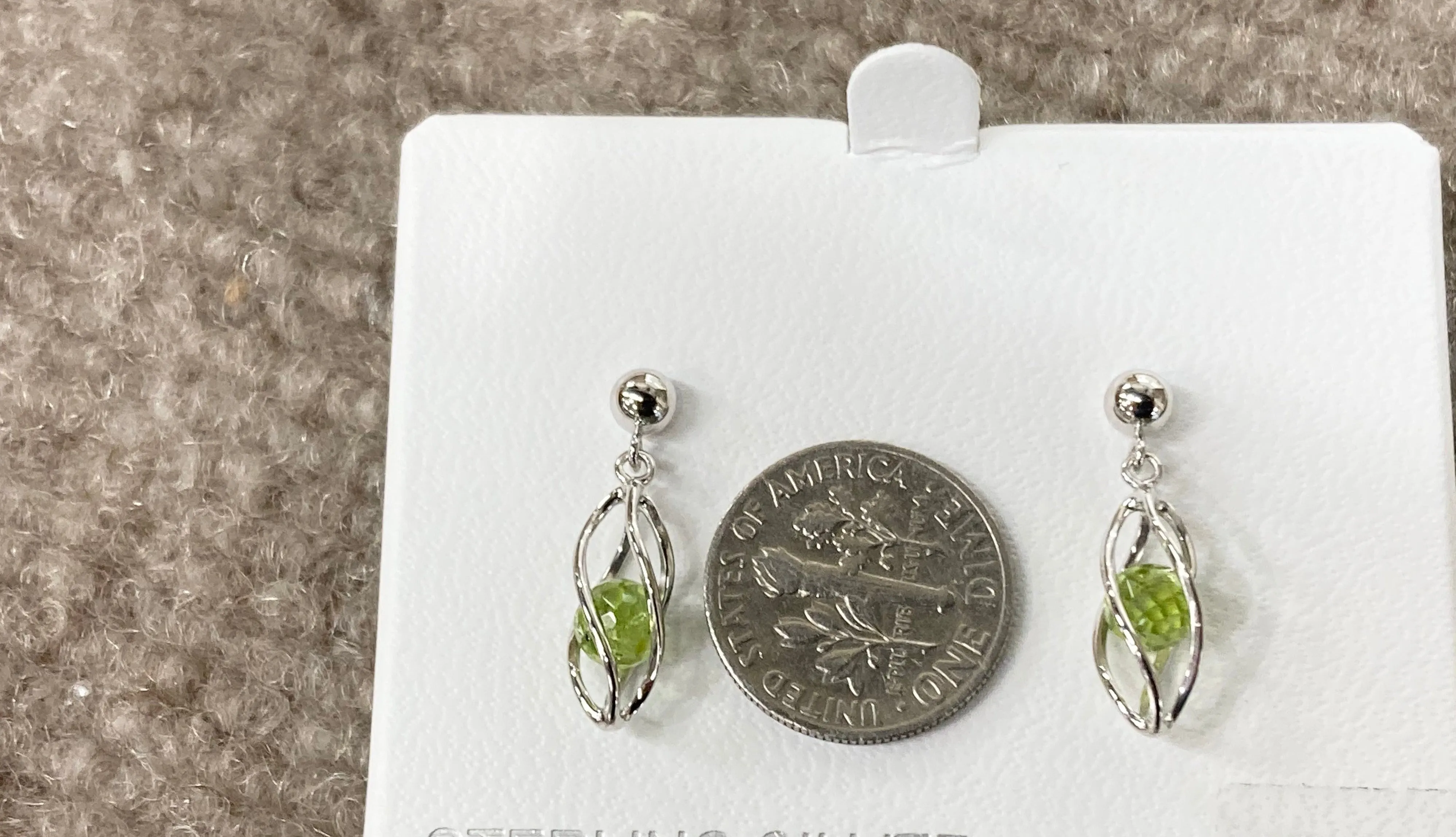 Silver Caged Peridot Dangle Earrings