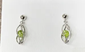 Silver Caged Peridot Dangle Earrings