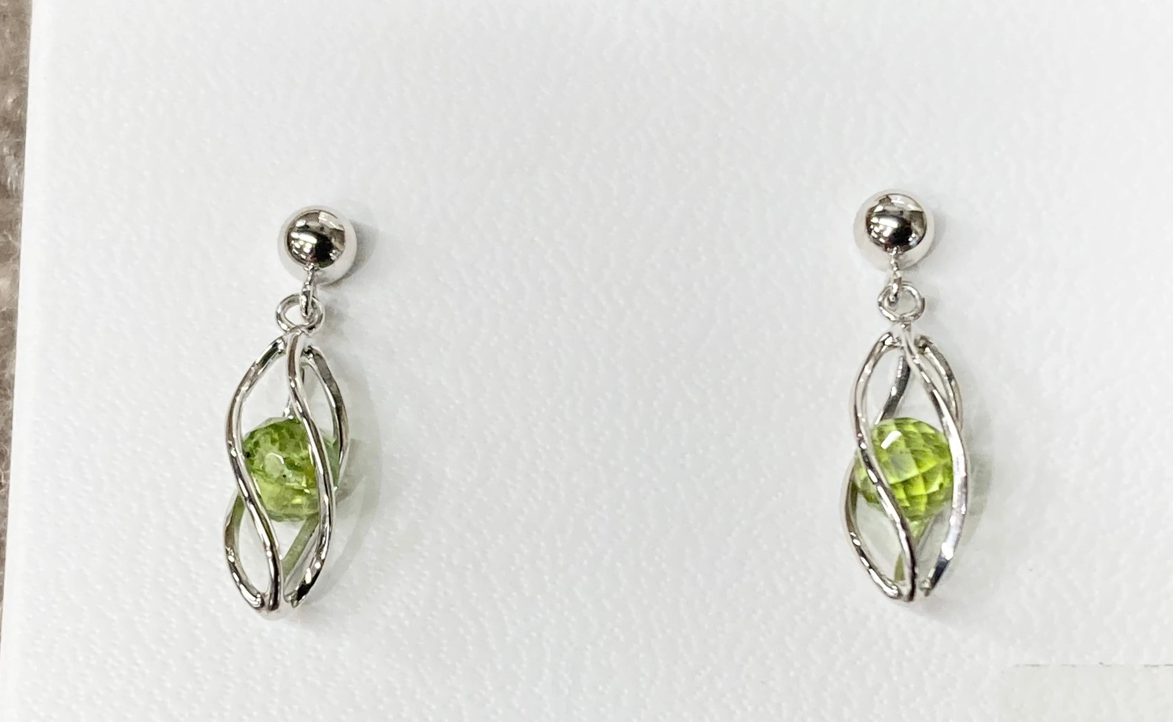 Silver Caged Peridot Dangle Earrings