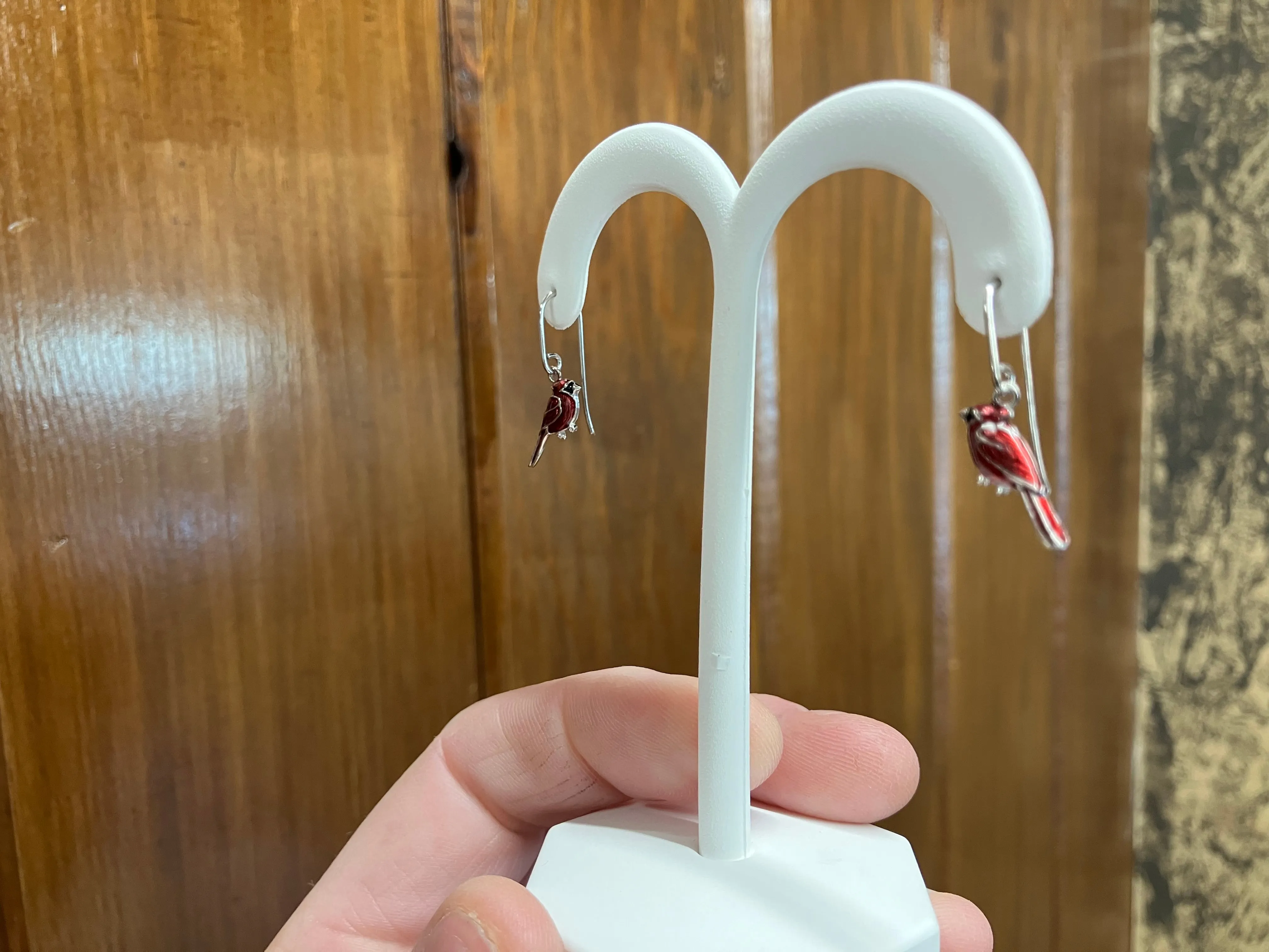 Silver Cardinal Dangle Earrings