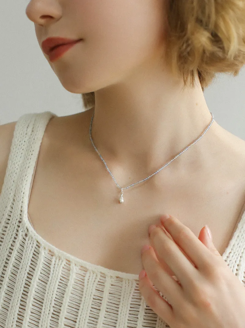 Silver Conch Shell Gems Bead Necklace