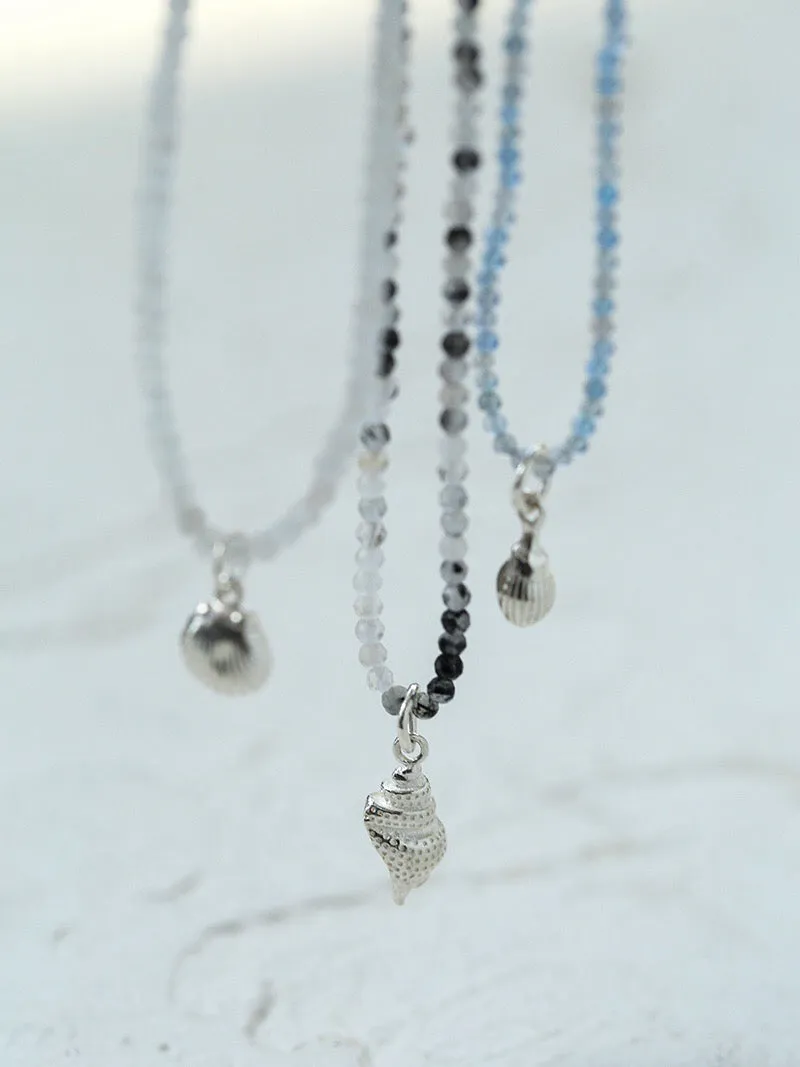 Silver Conch Shell Gems Bead Necklace