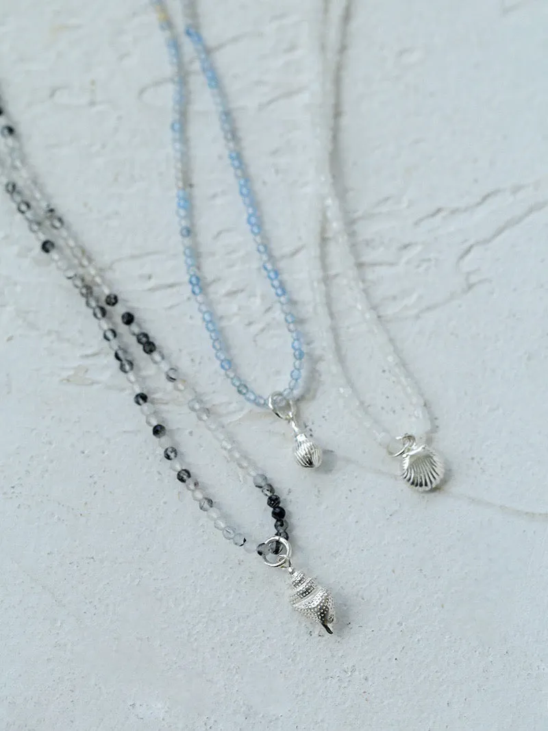 Silver Conch Shell Gems Bead Necklace