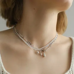 Silver Conch Shell Gems Bead Necklace